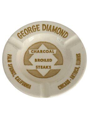 George Diamond Restaurant Ceramic Ashtray Steakhouse Off White Gold Made In USA